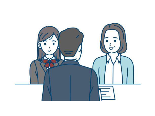 Clip art of Student girl having a three way interview.